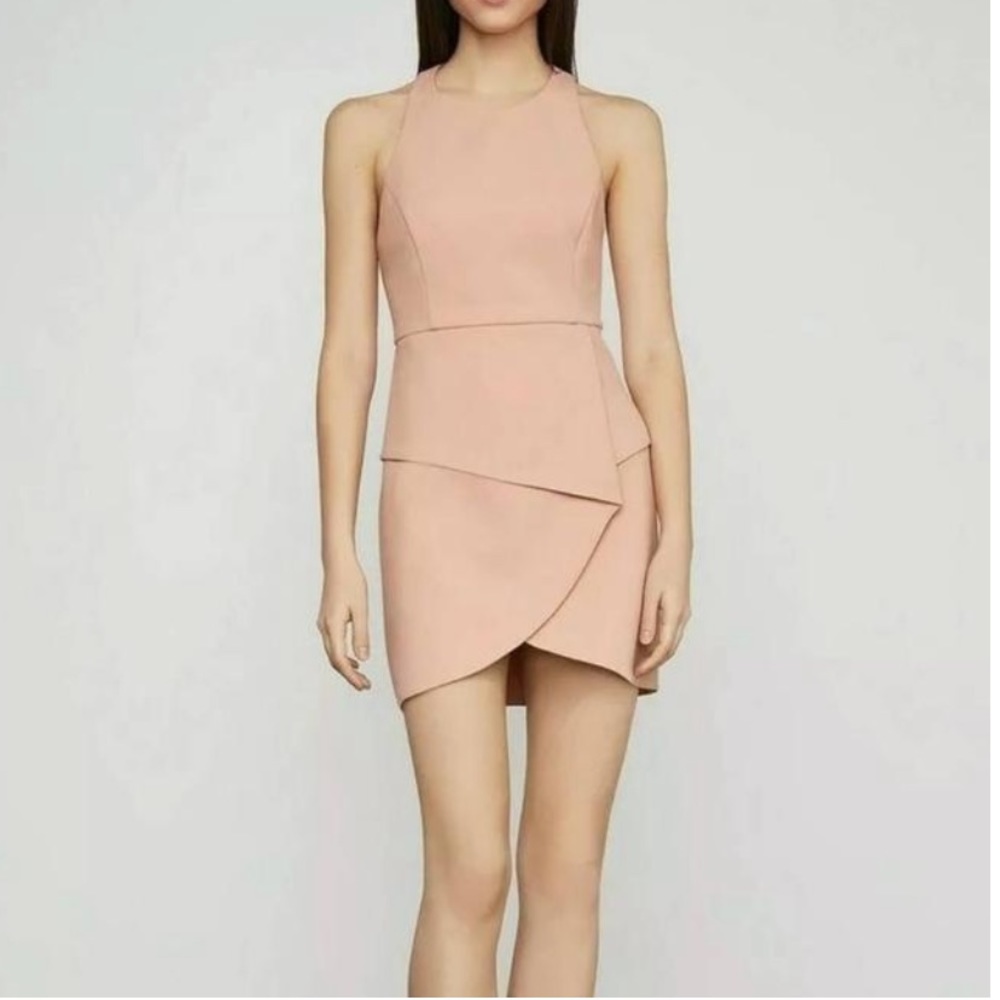 BCBGMAXAZRIA Cream Ely Lace-Up Halter Dress